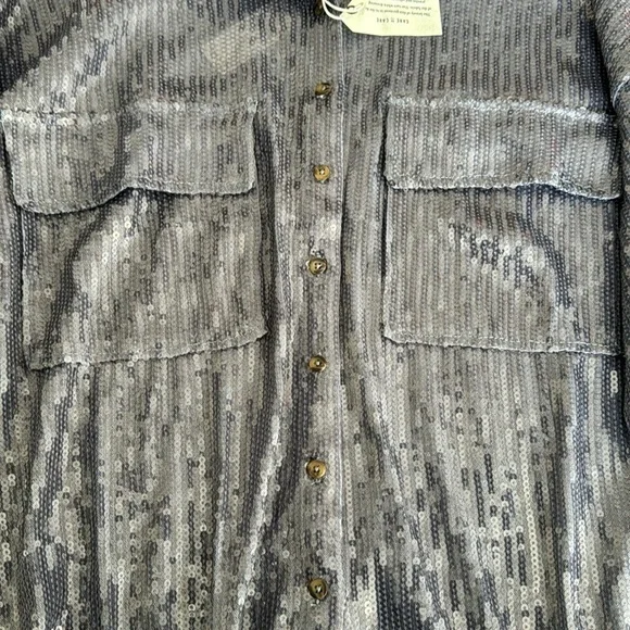 Pilcro- NWT Anthropologie Sequin Blue Button Down Long-sleeve Shirt - Picture 8 of 8